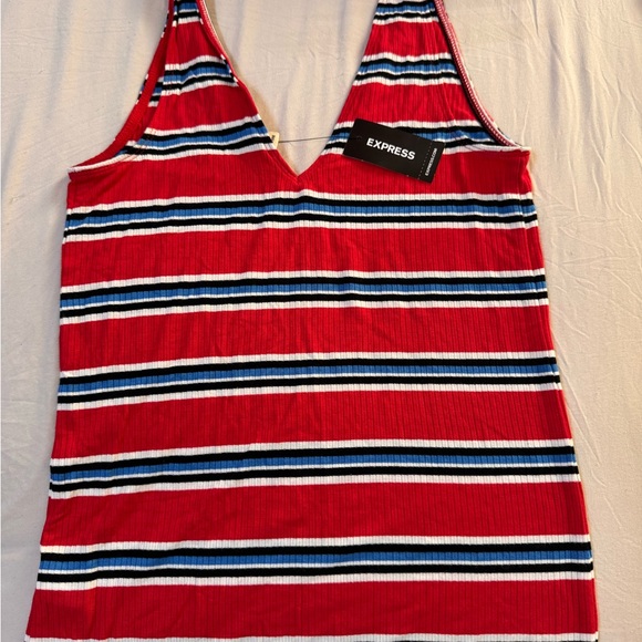 Express Tops - Express Red and Black Striped Tank Top